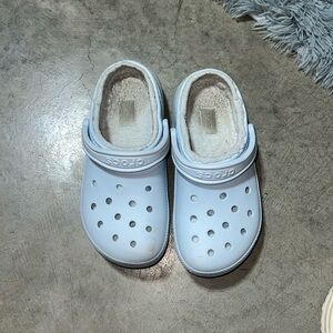 Baby blue fur lined crocs